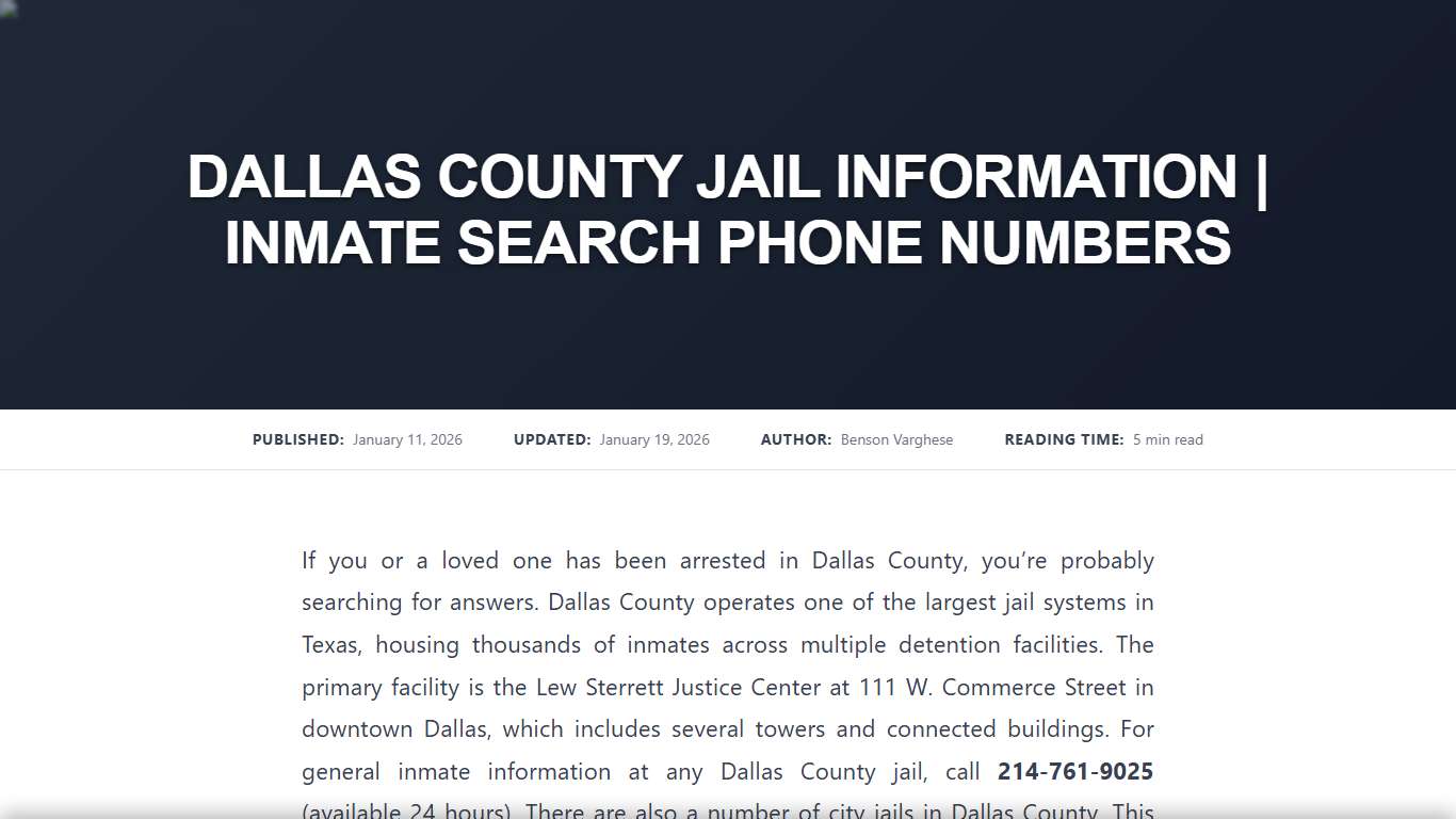 Dallas County Jail Information Inmate Search Phone Numbers