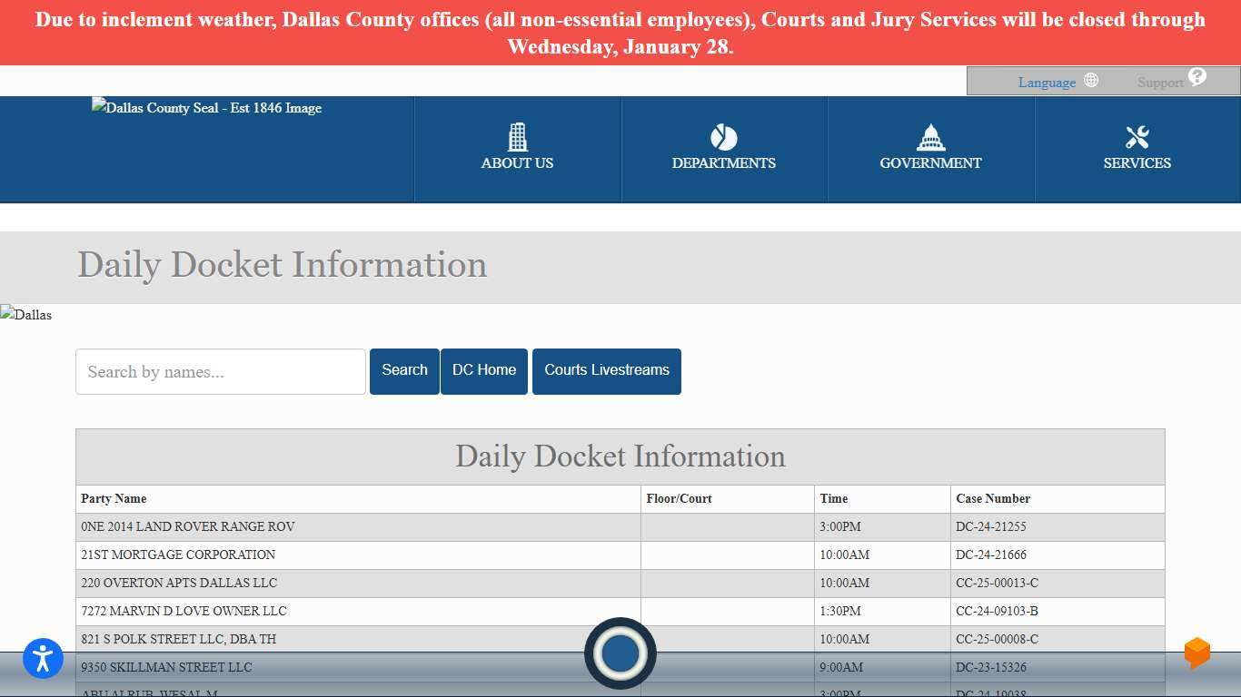 County Civil Docket Information